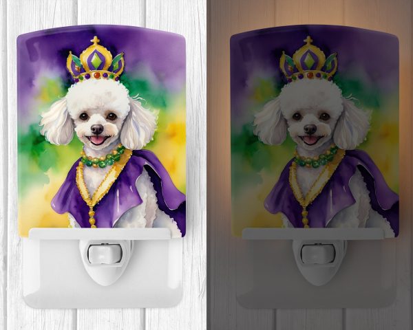White Poodle King of Mardi Gras Ceramic Night Light Online Hot Sale - Image 2