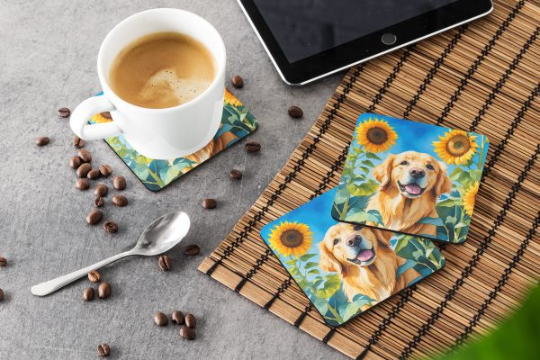 Golden Retriever in Sunflowers Foam Coasters on Sale - Image 3