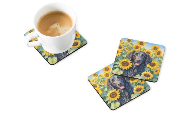 Curly-Coated Retriever in Sunflowers Foam Coasters Online - Image 2