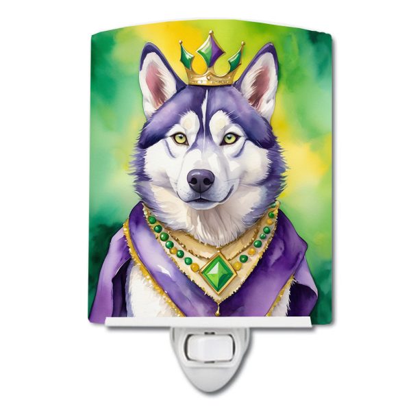 Siberian Husky King of Mardi Gras Ceramic Night Light on Sale
