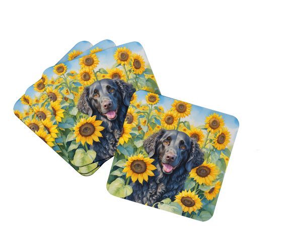 Curly-Coated Retriever in Sunflowers Foam Coasters Online