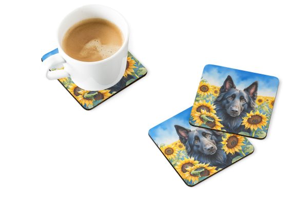 Belgian Sheepdog in Sunflowers Foam Coasters Hot on Sale - Image 2