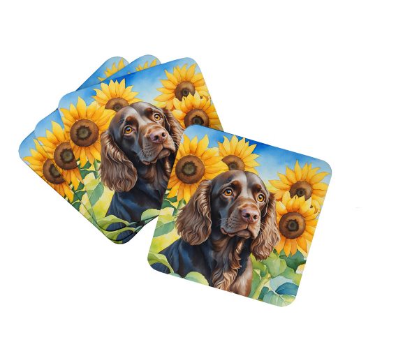 Boykin Spaniel in Sunflowers Foam Coasters Supply