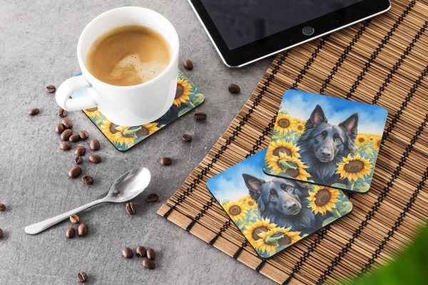Belgian Sheepdog in Sunflowers Foam Coasters Hot on Sale - Image 3