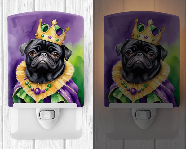 Black Pug King of Mardi Gras Ceramic Night Light For Cheap - Image 2