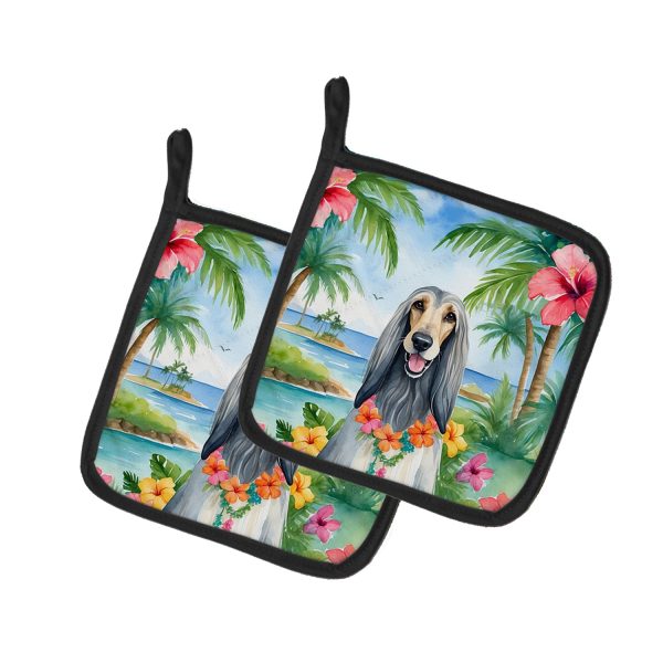 Afghan Hound Luau Pair of Pot Holders Sale