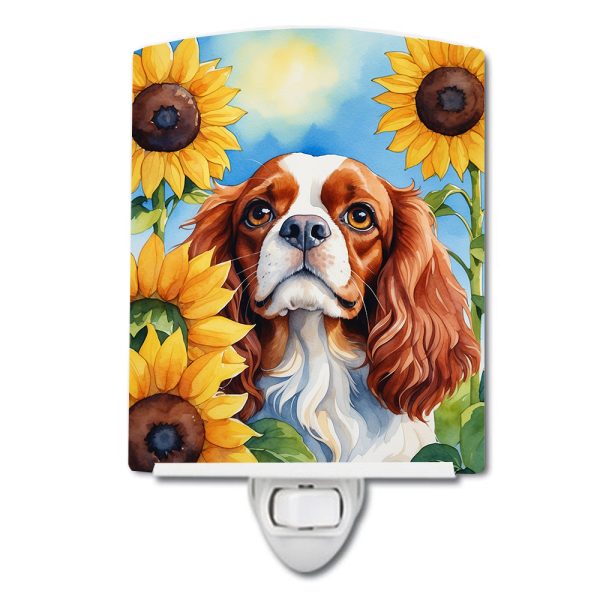 Cavalier Spaniel in Sunflowers Ceramic Night Light For Sale