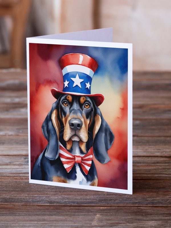 Black and Tan Coonhound Patriotic American Greeting Cards Pack of 8 For Sale - Image 2