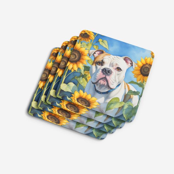 American Bulldog in Sunflowers Foam Coasters Supply - Image 4