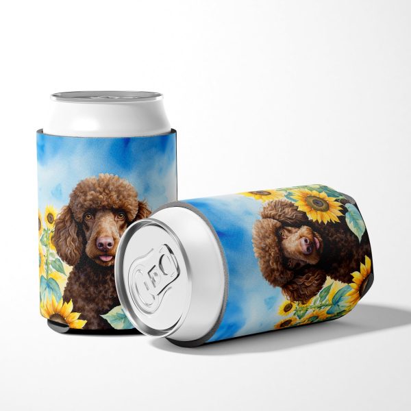 Chocolate Poodle in Sunflowers Can or Bottle Hugger Sale - Image 5