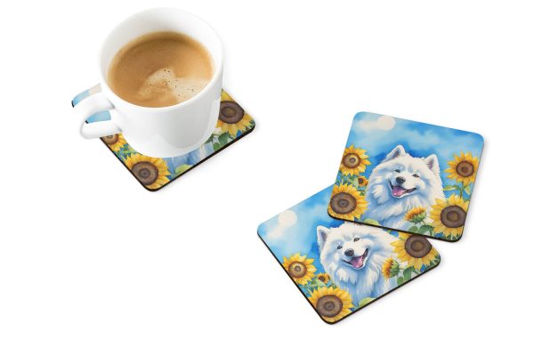 Samoyed in Sunflowers Foam Coasters on Sale - Image 2