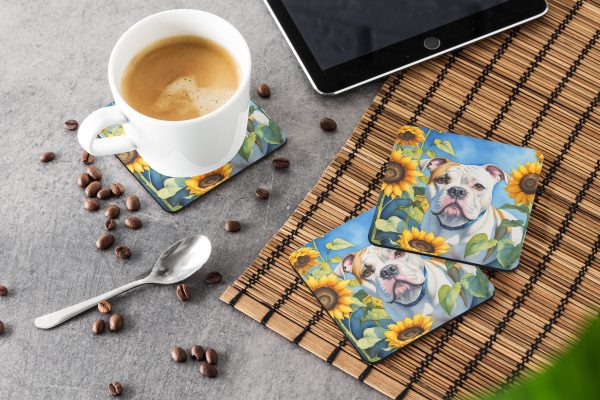 American Bulldog in Sunflowers Foam Coasters Supply - Image 3
