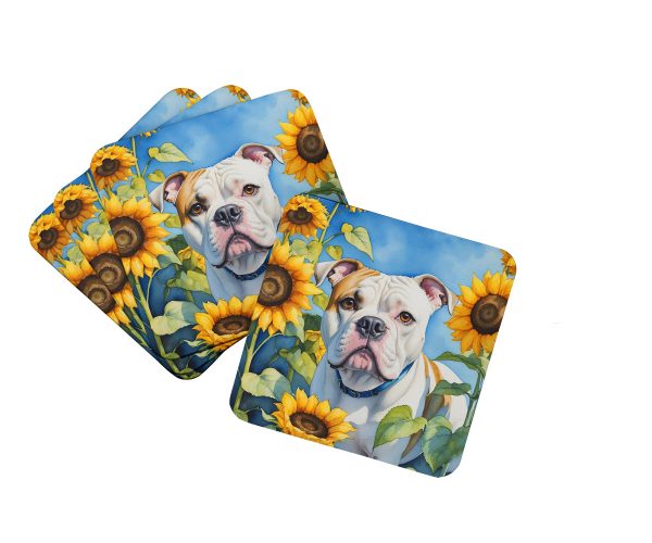 American Bulldog in Sunflowers Foam Coasters Supply
