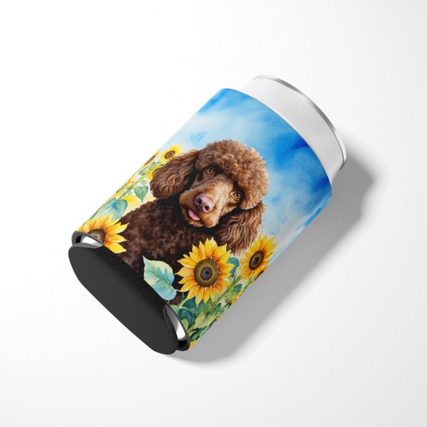 Chocolate Poodle in Sunflowers Can or Bottle Hugger Sale - Image 3