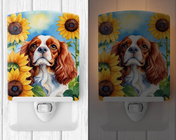 Cavalier Spaniel in Sunflowers Ceramic Night Light For Sale - Image 2