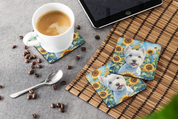 Westie in Sunflowers Foam Coasters For Cheap - Image 3