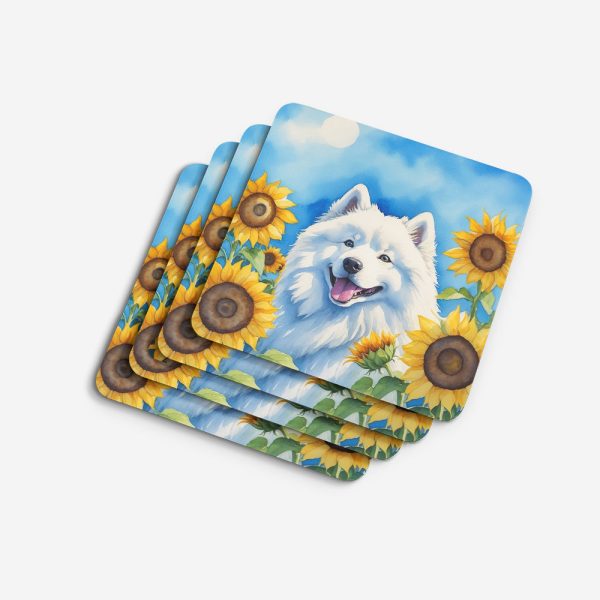 Samoyed in Sunflowers Foam Coasters on Sale - Image 4