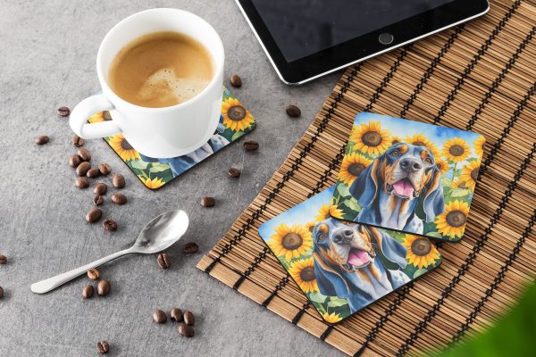 American English Coonhound in Sunflowers Foam Coasters For Cheap - Image 3