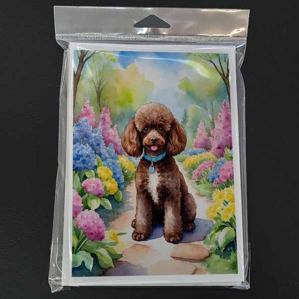 Chocolate Poodle Spring Path Greeting Cards Pack of 8 Cheap - Image 3