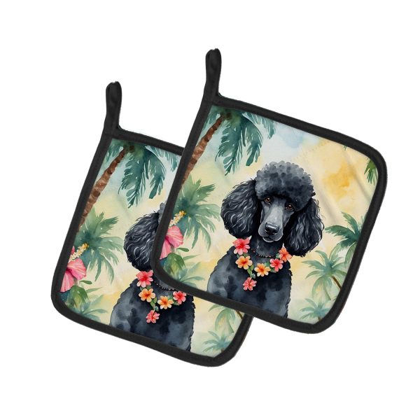 Black Poodle Luau Pair of Pot Holders Sale