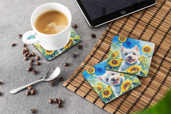Westie in Sunflowers Foam Coasters Hot on Sale - Image 3