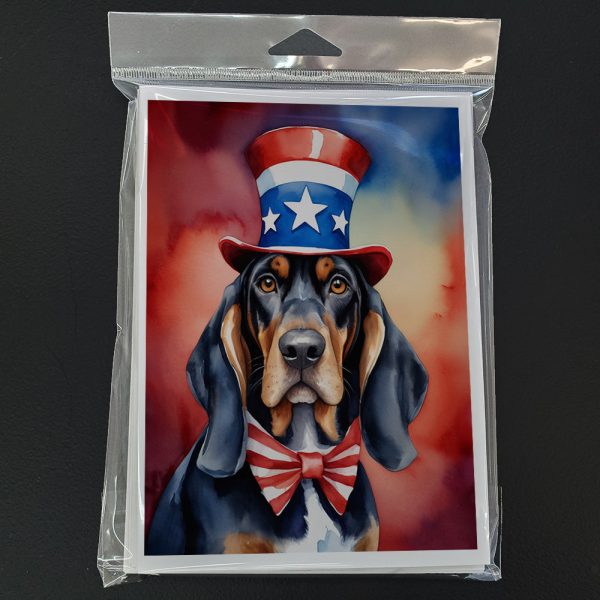 Black and Tan Coonhound Patriotic American Greeting Cards Pack of 8 For Sale - Image 3