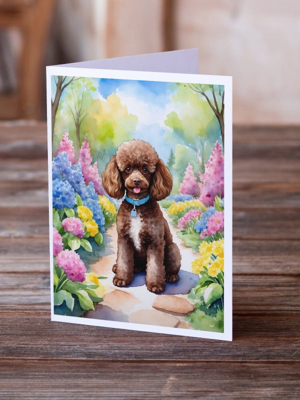 Chocolate Poodle Spring Path Greeting Cards Pack of 8 Cheap - Image 2