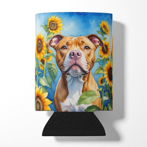 Pit Bull Terrier in Sunflowers Can or Bottle Hugger For Sale