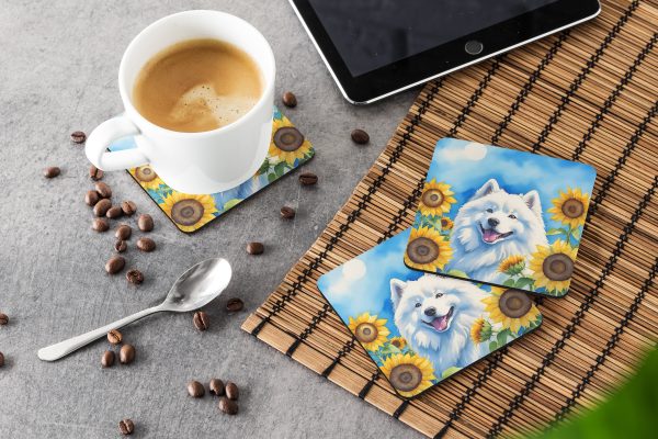 Samoyed in Sunflowers Foam Coasters on Sale - Image 3