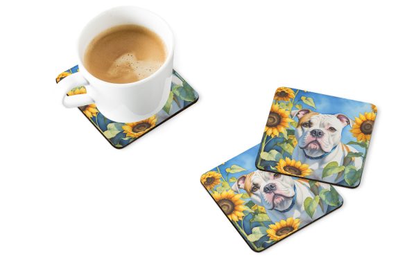 American Bulldog in Sunflowers Foam Coasters Supply - Image 2