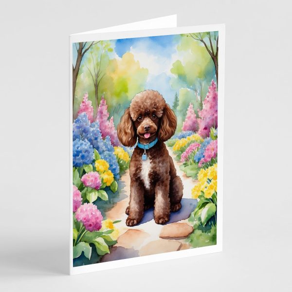 Chocolate Poodle Spring Path Greeting Cards Pack of 8 Cheap