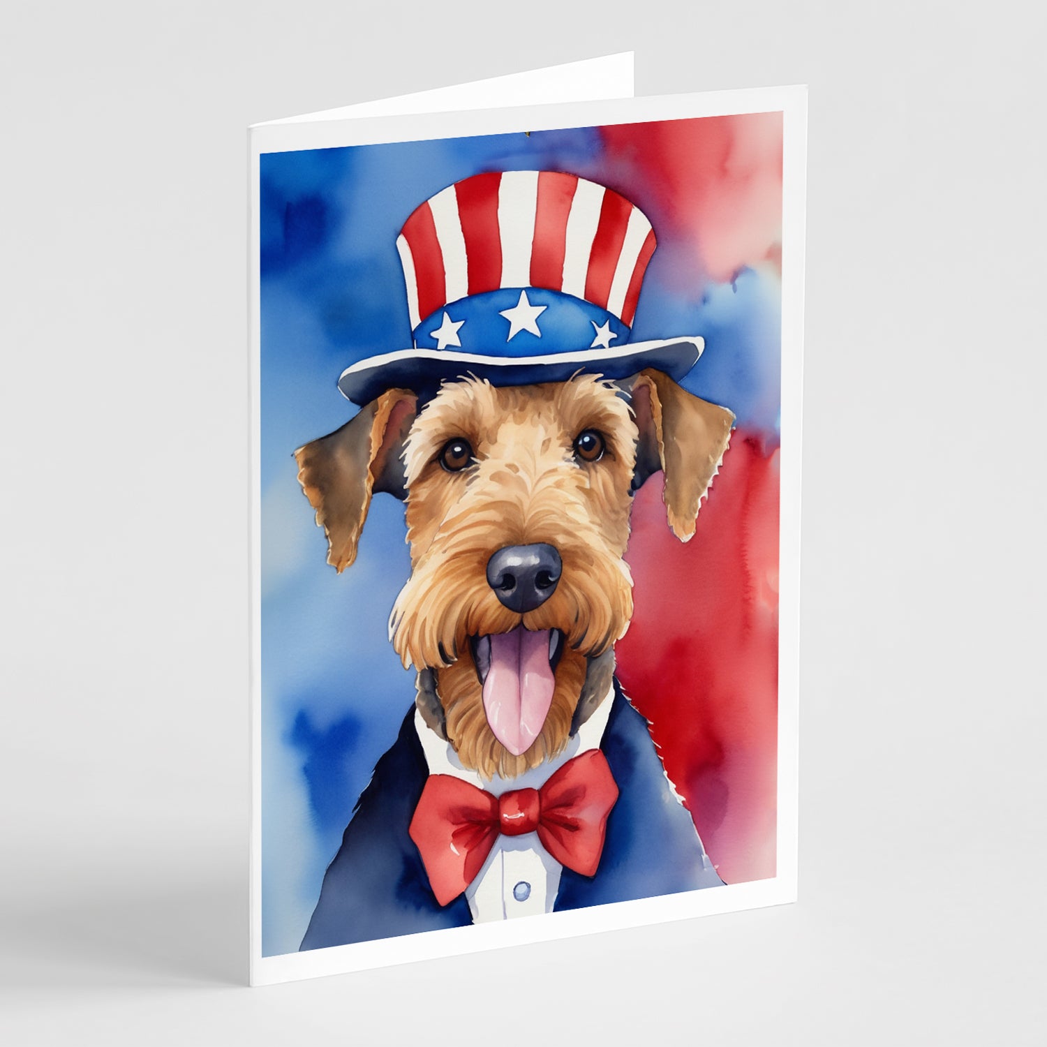Airedale Terrier Patriotic American Greeting Cards Pack of 8 For Cheap