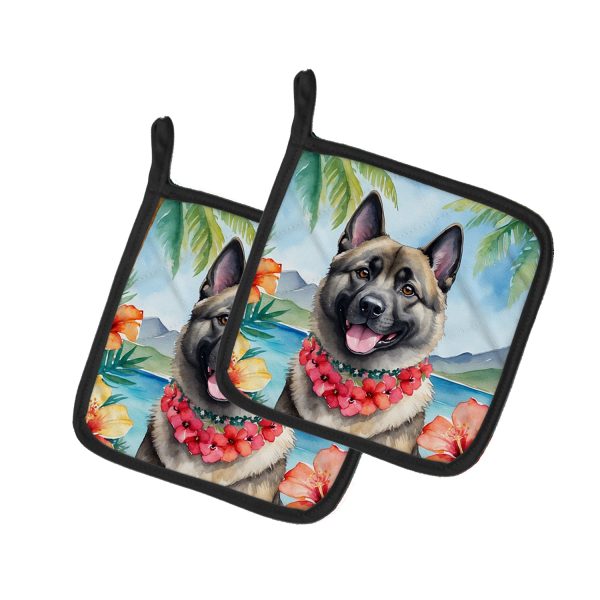 Norwegian Elkhound Luau Pair of Pot Holders Cheap