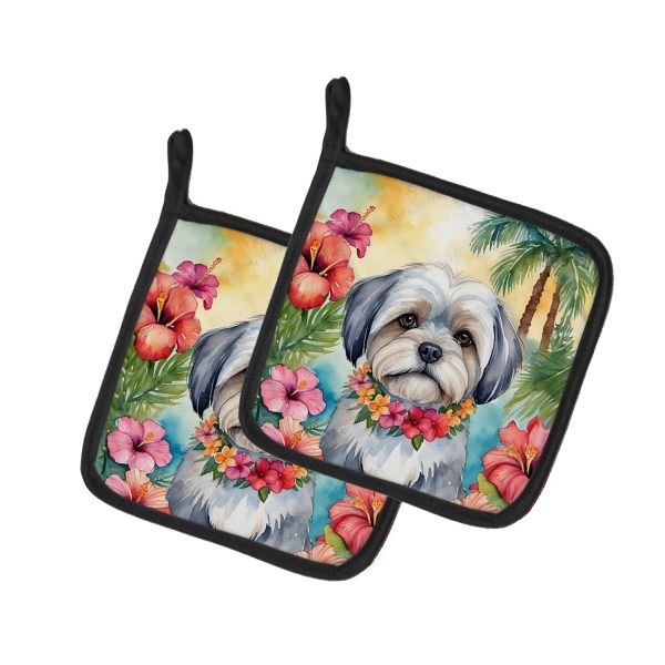 Lhasa Apso Luau Pair of Pot Holders Discount
