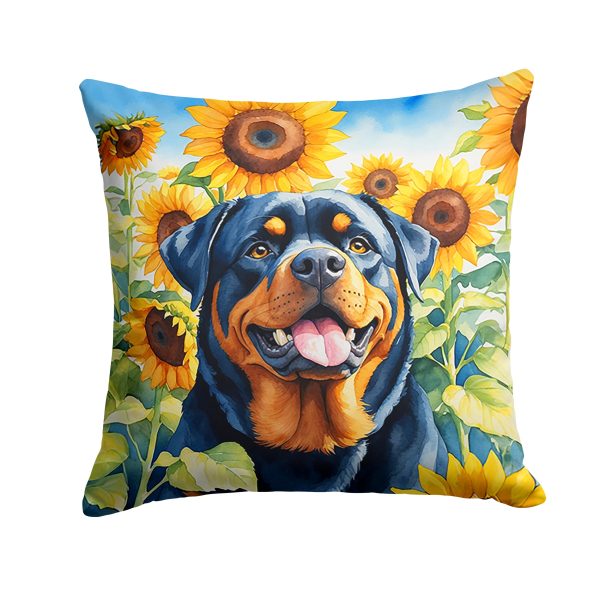 Rottweiler in Sunflowers Throw Pillow Discount