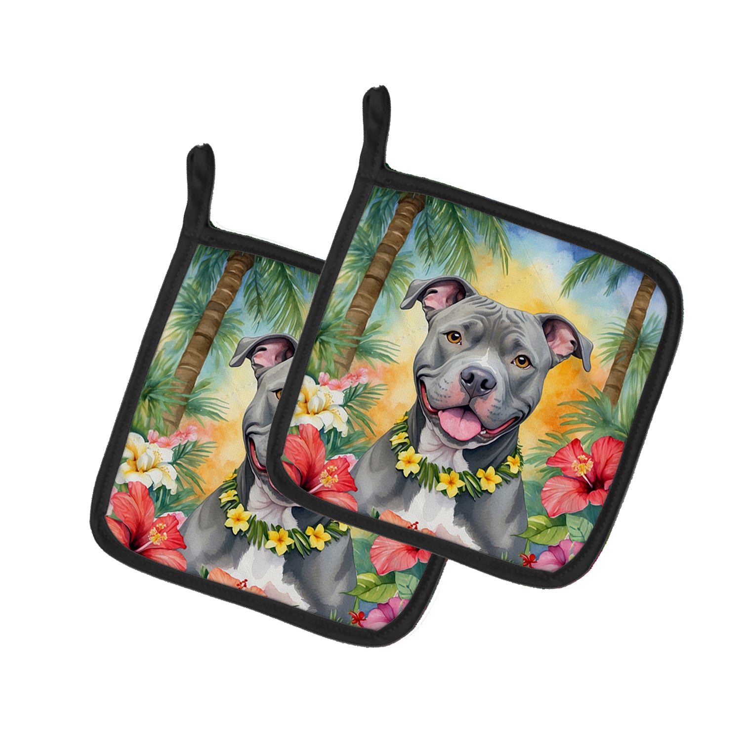Pit Bull Terrier Luau Pair of Pot Holders Sale
