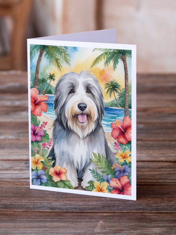 Bearded Collie Luau Greeting Cards Pack of 8 For Cheap - Image 2
