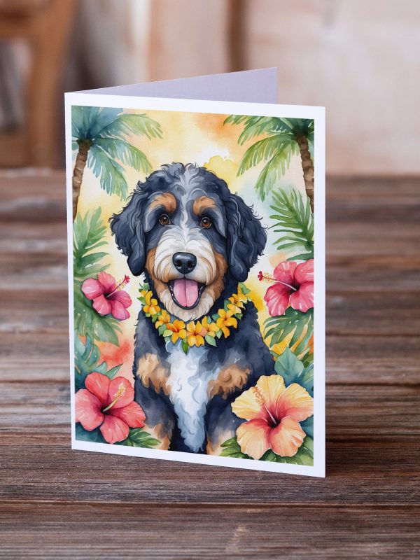 Bernedoodle Luau Greeting Cards Pack of 8 Supply - Image 3