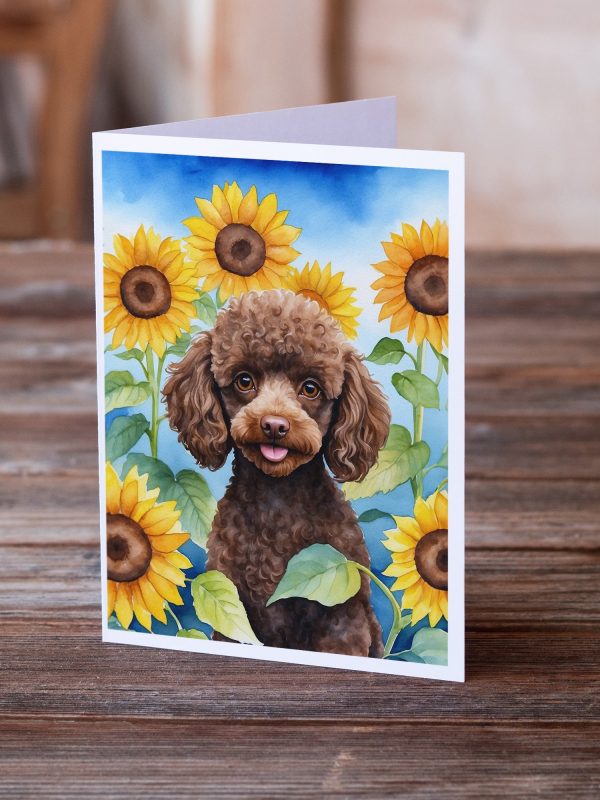 Chocolate Poodle in Sunflowers Greeting Cards Pack of 8 Fashion - Image 2