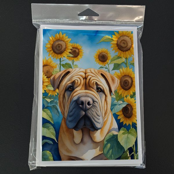 Shar Pei in Sunflowers Greeting Cards Pack of 8 Hot on Sale - Image 3