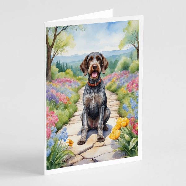 German Wirehaired Pointer Spring Path Greeting Cards Pack of 8 Online Sale