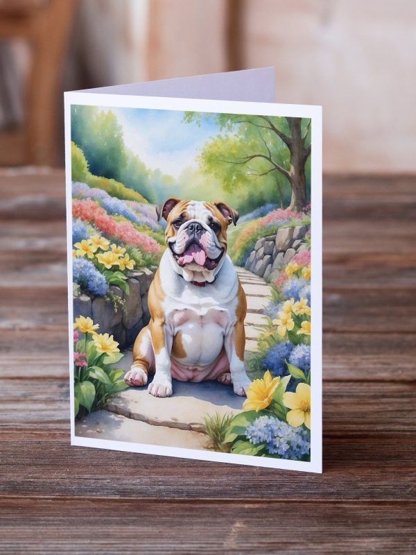 English Bulldog Spring Path Greeting Cards Pack of 8 Discount - Image 2