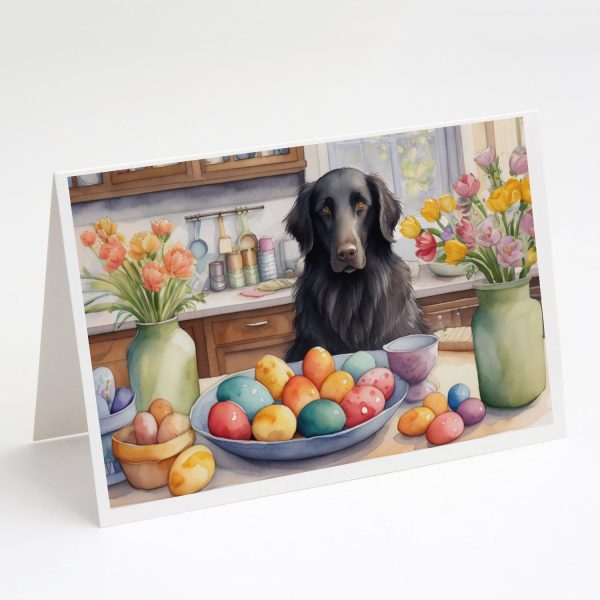 Decorating Easter Flat-Coated Retriever Greeting Cards Pack of 8 For Cheap