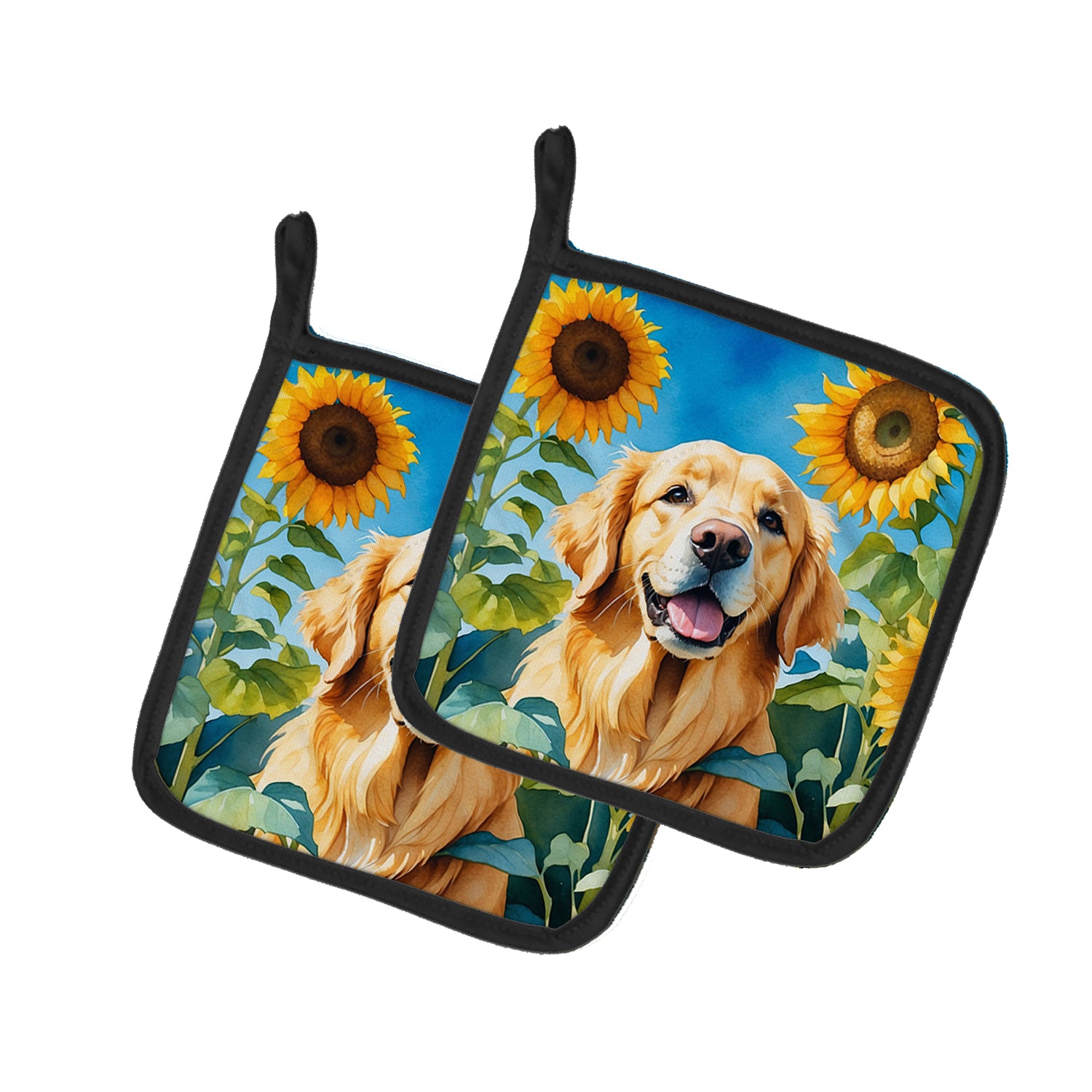 Golden Retriever in Sunflowers Pair of Pot Holders Sale