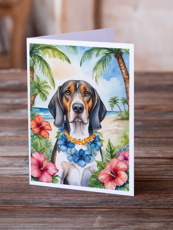 American English Coonhound Luau Greeting Cards Pack of 8 Hot on Sale - Image 3
