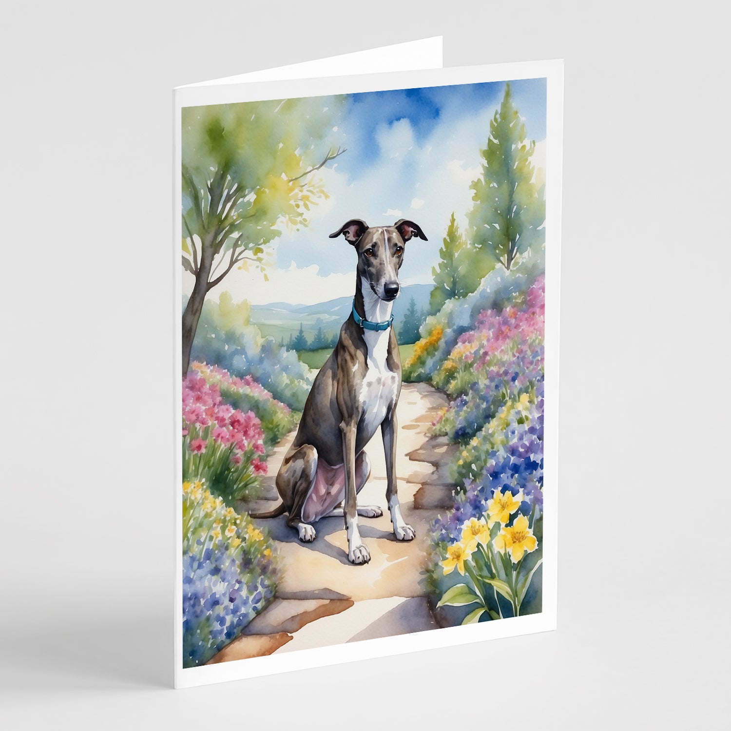 Greyhound Spring Path Greeting Cards Pack of 8 Fashion