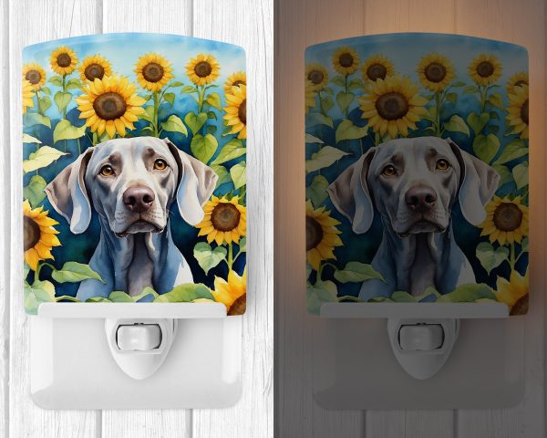 Weimaraner in Sunflowers Ceramic Night Light For Discount - Image 2