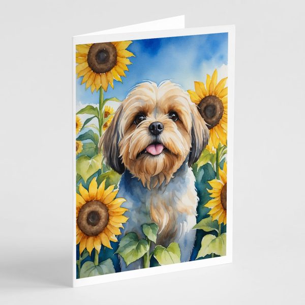 Lhasa Apso in Sunflowers Greeting Cards Pack of 8 Cheap