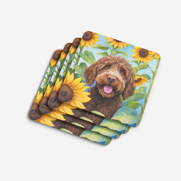 Labradoodle in Sunflowers Foam Coasters Cheap - Image 4
