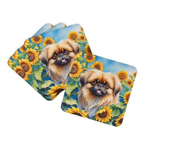 Pekingese in Sunflowers Foam Coasters Cheap